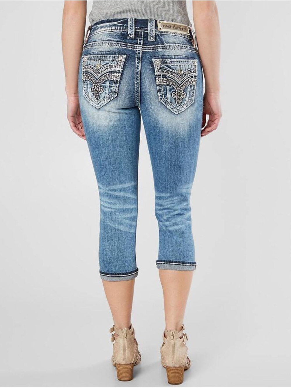 Buckle Exclusive Rock Revival Women Easy Cropped Embellished Jeans SZ 27
